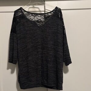Torrid Black Lace Detail Top fits loose 3/4 sleeve